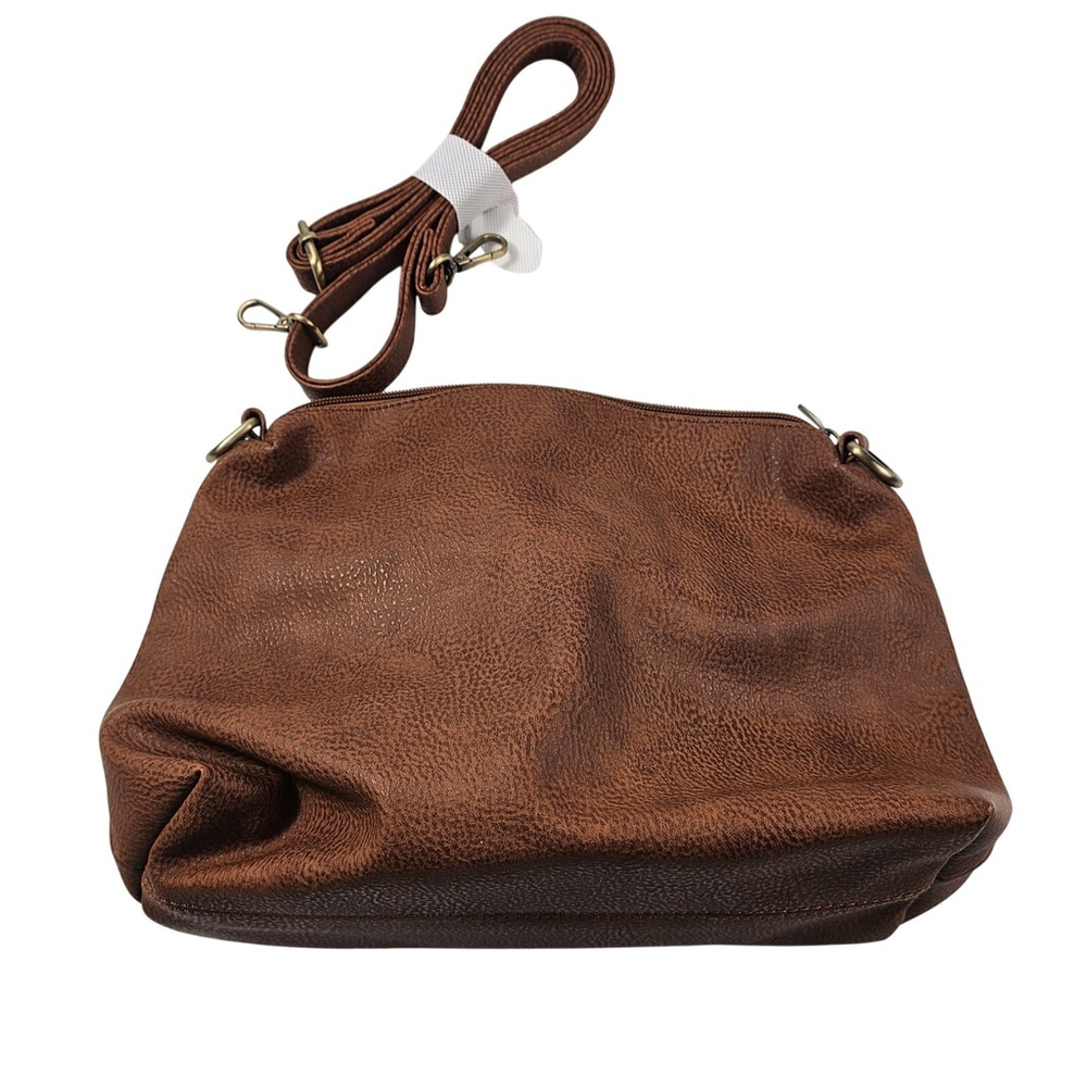 Susan Joy Brown Vegan Leather Shoulder Bag Medium - Picture 2 of 9